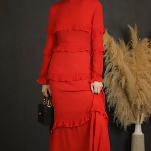 Red Ruffle Midi Dress
